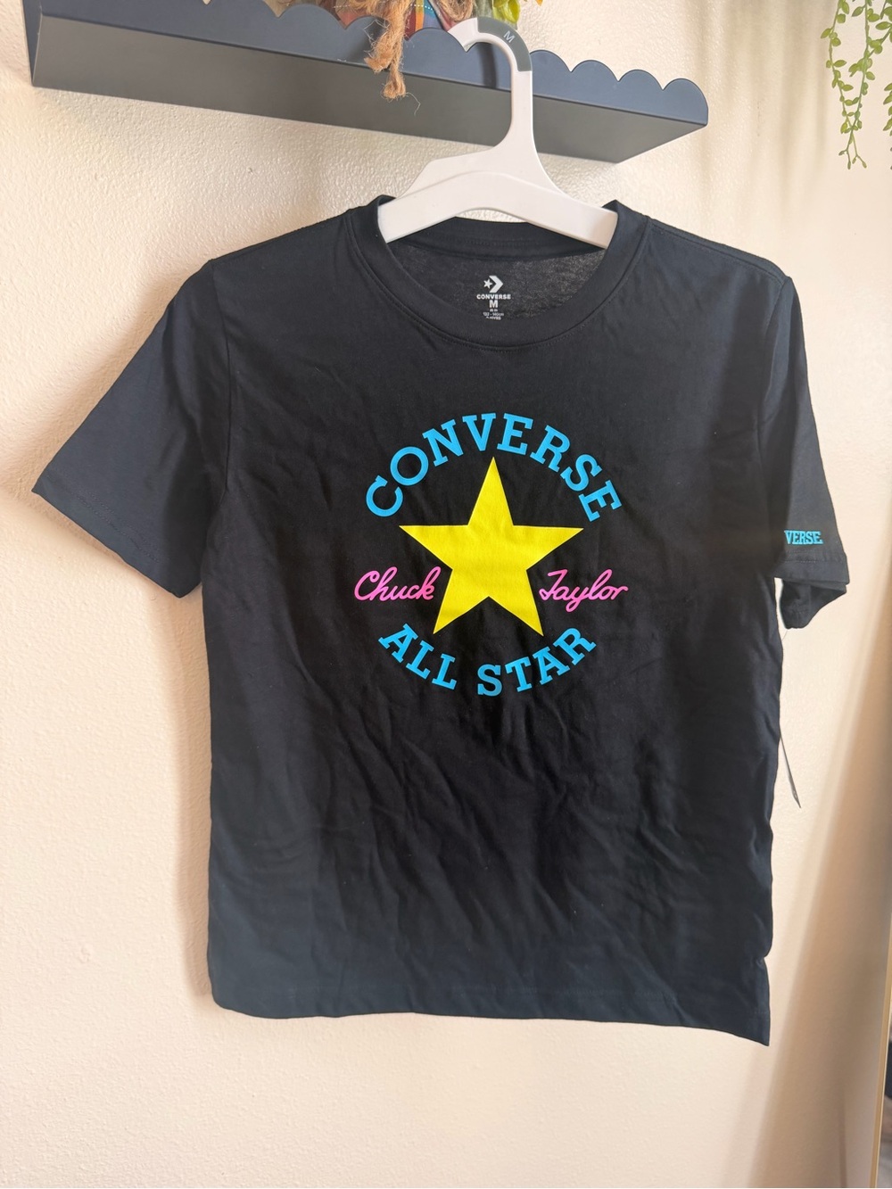 Converse Black Tee with Yellow Star and Bright Script